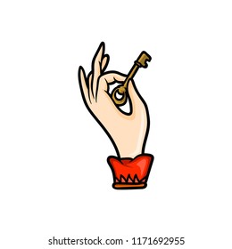 hand holding key in oldschool tattoo style