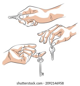 hand holding key sketch - vector illustration