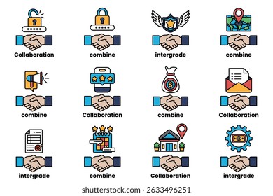 A hand holding a key, symbolizing collaboration and teamwork. The hand is surrounded by various icons, including a star, a lock, a phone, a book, and a house