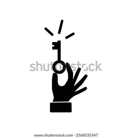 Hand holding key. Key takeaway design. Isolated clipart image on white background