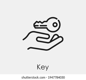 Hand holding key vector icon. Editable stroke. Symbol in Line Art Style for Design, Presentation, Website or Apps Elements, Logo. Pixel vector graphics - Vector