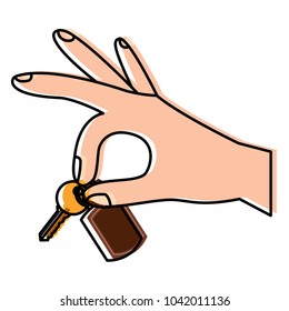 hand holding keychain and key