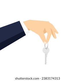 Mano sujetando las llaves aisladas sobre fondo blanco. Ilustración del vector