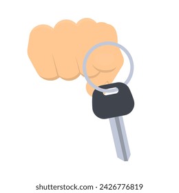 Mano sosteniendo las llaves. Girar una llave de coche en el dedo, ilustración vectorial