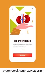 hand holding kidneys model printed on 3d bio printer medical printing of human transplantation organ biological engineering