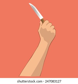 Hand holding kitchen knife.
