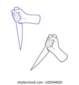 The hand holding a knife