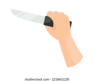 Hand holding knife flat illustration