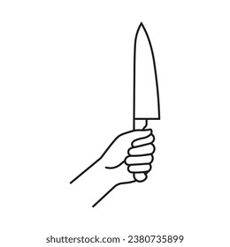 Hand, die Messersymbol hält. Vektorgrafik. Linienstil.