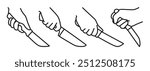 hand holding knife, line art, icon set