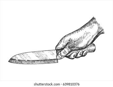 Hand holding a knife vector