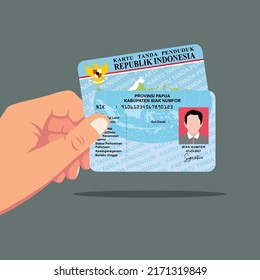 Hand holding KTP or ID card. Vector illustration flat design. Indonesia