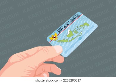 Hand holding KTP or ID card. Vector illustration flat design. Indonesia