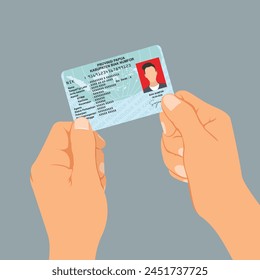 Hand holding KTP or ID card. Vector illustration flat design. Indonesia