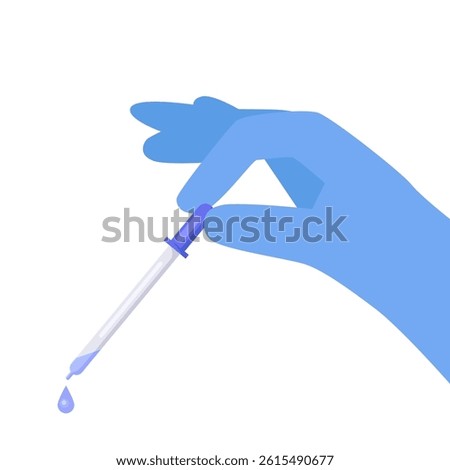 Hand holding a laboratory dropper on isolated background. Vector illustration in a flat style