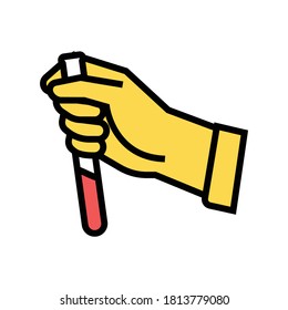 hand holding laboratory tube color icon vector. hand holding laboratory tube sign. isolated symbol illustration