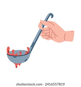 Hand Holding Ladle with Soup as Cooking Utensil Vector Illustration