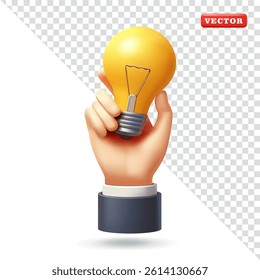 Hand holding lamp, 3d vector. Suitable for business, solutions and education