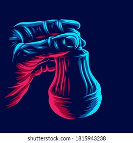tecnología de lámpara de mano línea de arte pop retrato logo diseño colorido con fondo oscuro. Ilustración del vector abstracto.