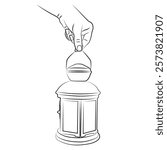 Hand holding lantern sketch, vector illustration