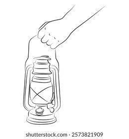 Hand holding lantern sketch, vector illustration