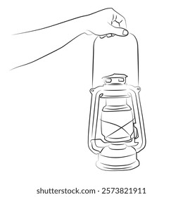 Hand holding lantern sketch, vector illustration