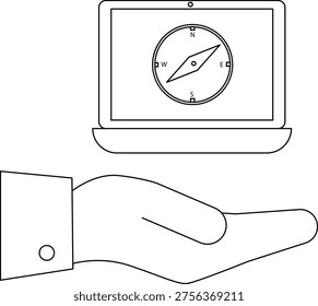 Hand holding laptop and