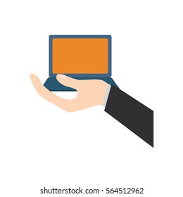 hand holding laptop shop online vector illustration eps 10