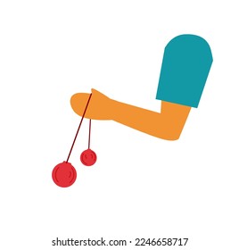 Hand holding Latto-latto or clackers ball toy symbol cartoon illustration vector