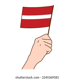 Hand Holding Latvia National Flag Illustration. Hand Drawn Style Vector Illustration - EPS 10 Vector