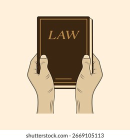Hand, die ein Gesetzbuch hält. Vektordesign