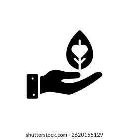 Hand Holding Leaf with Heart Representing the Ethics of Environmental Care