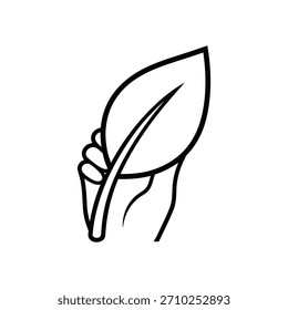 Hand holding leaf icon, eco line art symbol for sustainability
