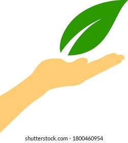 Hand Holding Leaf Icon. Flat Color Design. Vector Illustration.