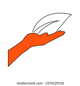 Hand Holding Leaf Icon. Thin Line With Red Fill Design. Vector Illustration.