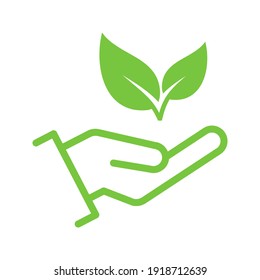 Icono de la hoja de mano. Entorno favorable a la señalización de vectores. Símbolo de ecología. Color editable