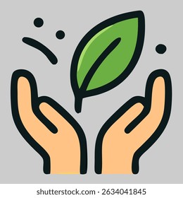 Hand holding leaf icon vector showing care for nature, sustainability, environment, and green values.