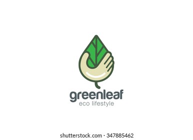 Hand holding Leaf Logo design vector template. Save Nature icon.
Eco Green Logotype concept icon.