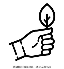 Hand Holding Leaf Outline Icon Isolated On White Background