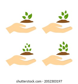 mano sosteniendo una hoja de una planta, ilustración vectorial