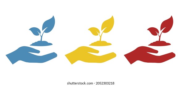 mano sosteniendo una hoja de una planta, ilustración vectorial