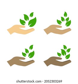 hand holding a leaf of a plant, vector illustration
