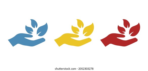 hand holding a leaf of a plant, vector illustration