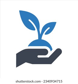 Hand holding a leafy plant icon