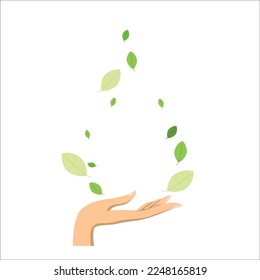 
hand holding leaves in the air