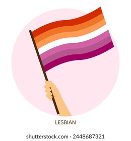 Hand holding lesbian pride flag