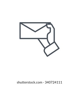Hand holding letter icon suitable for info graphics, websites and print media and  interfaces. Line vector icon.