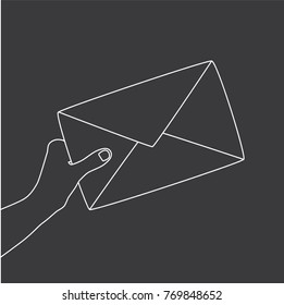 Hand holding a letter, vector illustration design. Hands collection.