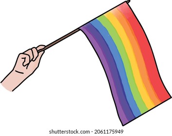 A hand holding lgbt pride flag