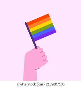 Mano portando la bandera LGBTQI. Concepto de celebración del mes del orgullo. Ilustración del vector